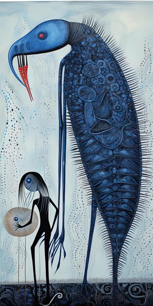 Photo a painting of a blue lobster and a fish