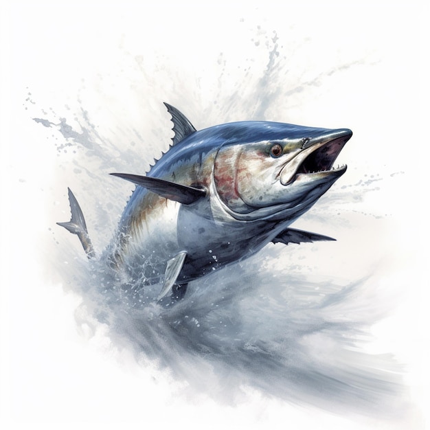 painting of a blue marlin fish leaping out of the water generative ai