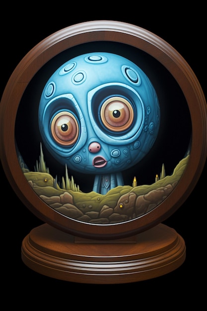 A painting of a blue moon with a face on it