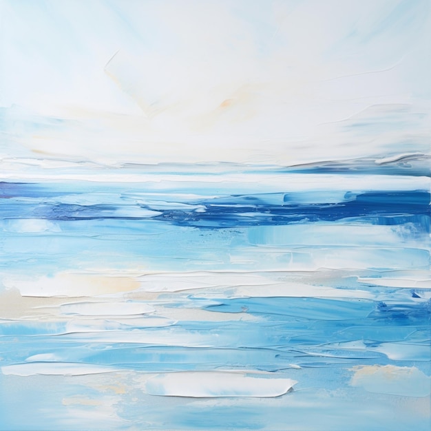 painting of a blue ocean with a boat in the distance generative ai