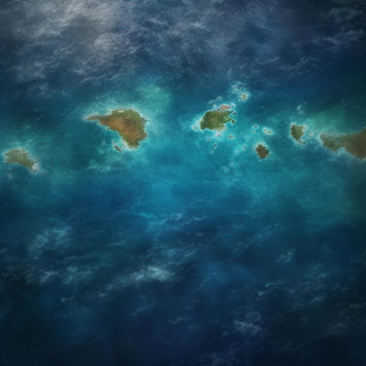 Photo a painting of a blue ocean with a few clouds in the sky.