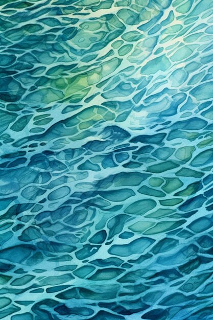 Photo painting of a blue ocean with waves and green water generative ai