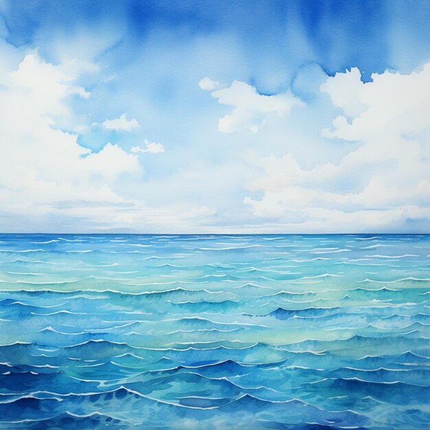 painting of a blue ocean with a white cloud in the sky generative ai