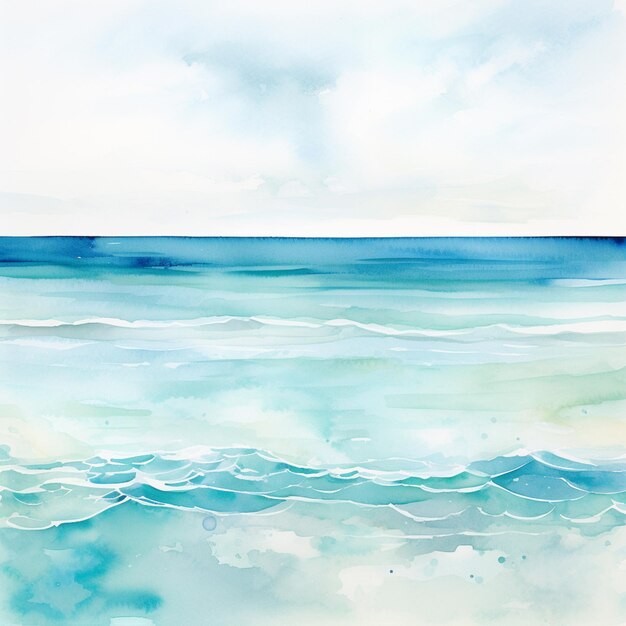 Photo painting of a blue ocean with a white sky and clouds generative ai