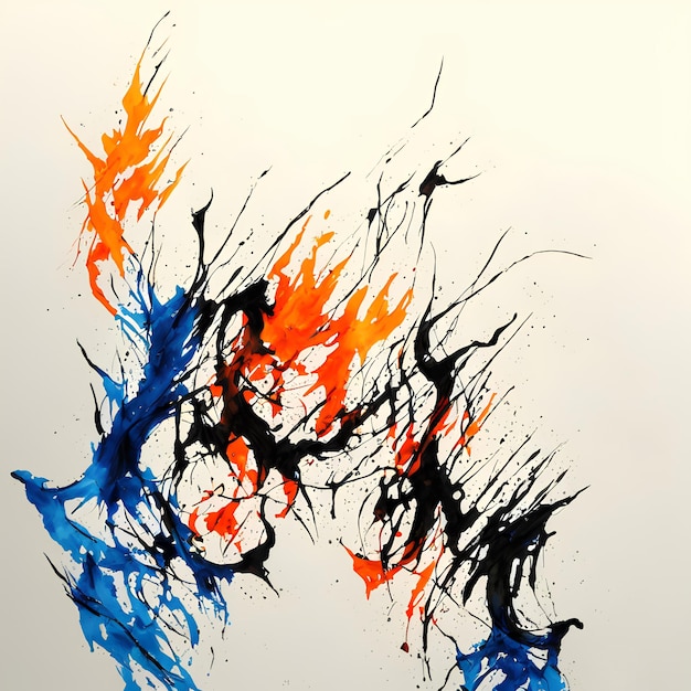 A painting of a blue and orange fire and flames.