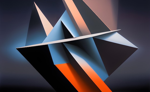 A painting of a blue and orange geometric shapes.