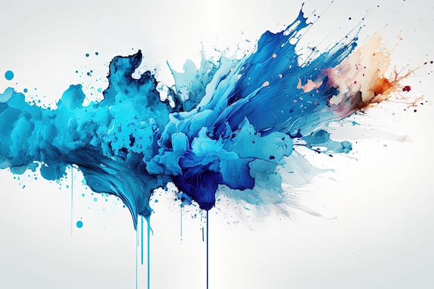 A painting of blue and orange paint splattered on a white background generative AI