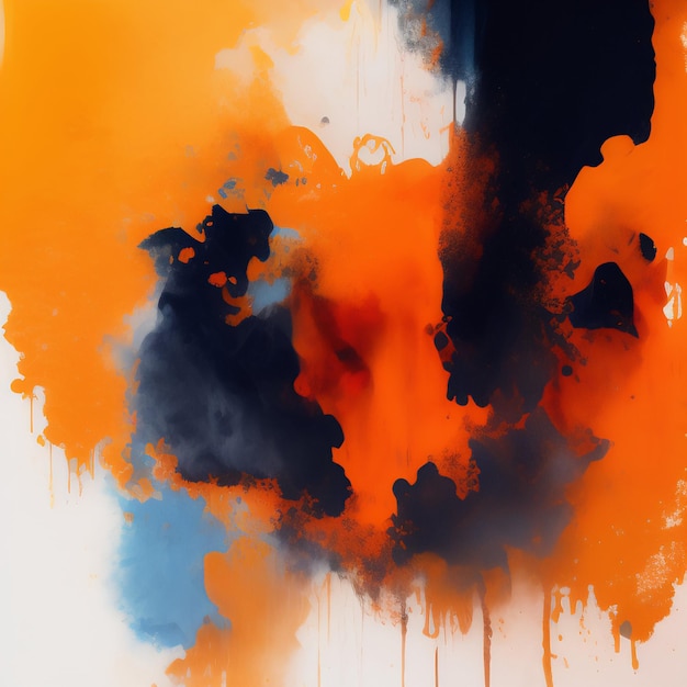 A painting of blue and orange paint with the word on it