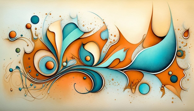 A painting of a blue and orange swirl with the word " water " on it.