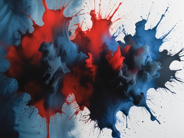 a painting of blue and red paint with the word blue on it