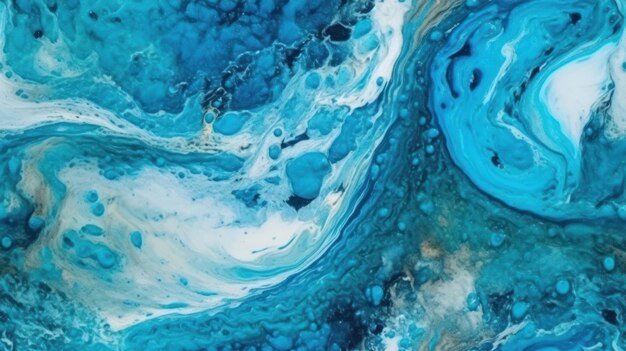 A painting of a blue swirl with the word ocean on it