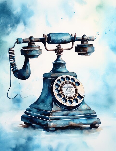 Painting of a blue telephone with a dial on the dial generative ai