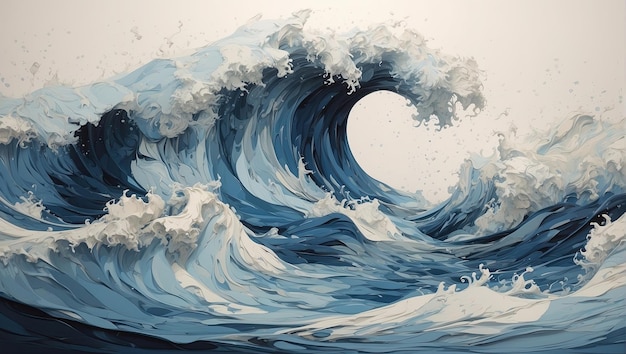 a painting of a blue wave in the ocean