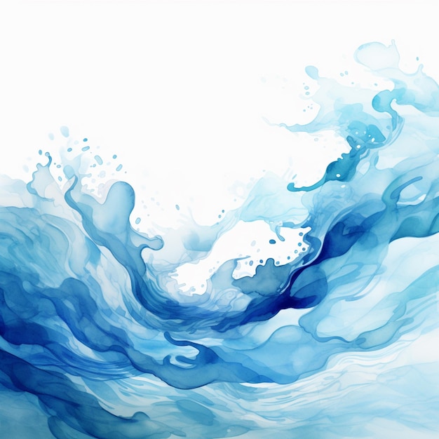 painting of a blue wave with white background generative ai