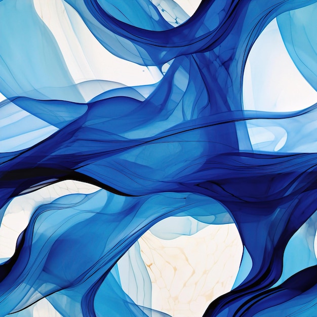 a painting of blue and white lines and the blue liquid.