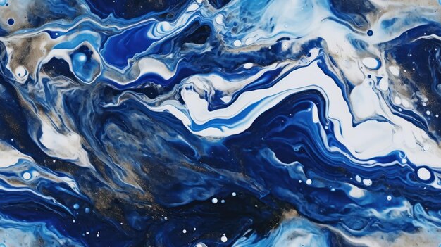 A painting of a blue and white swirl with the words