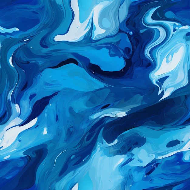 A painting of blue and white waves with a blue background