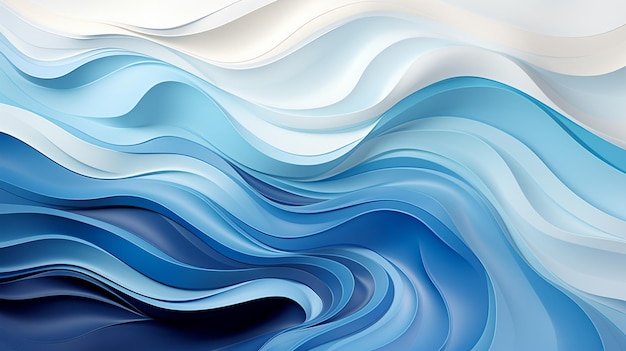 a painting of blue and white waves with a white background.