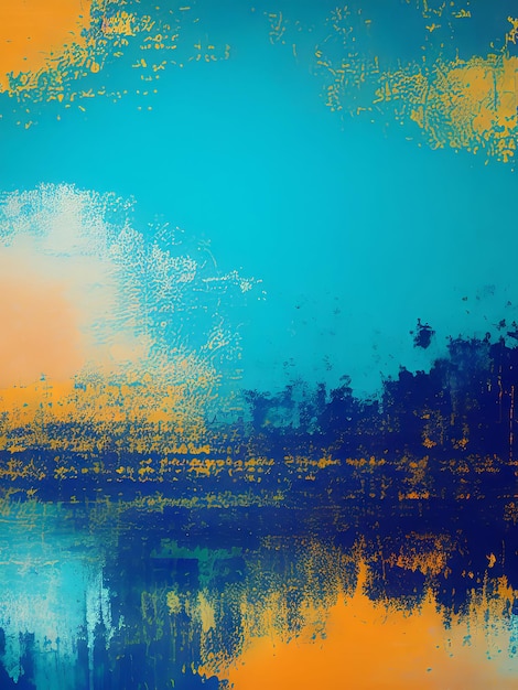 A painting of a blue and yellow background