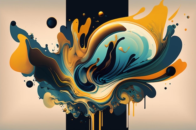 A painting of a blue and yellow color with a black background.