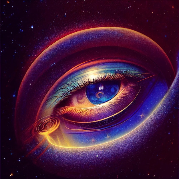 Photo a painting of a blue and yellow eye with a black hole in the middle.