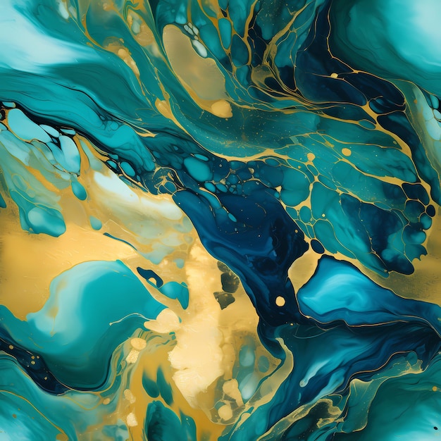 A painting of a blue and yellow liquid with the words quot the blue quot on it