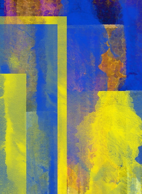 A painting of a blue and yellow square with a white line that says " i love you ".