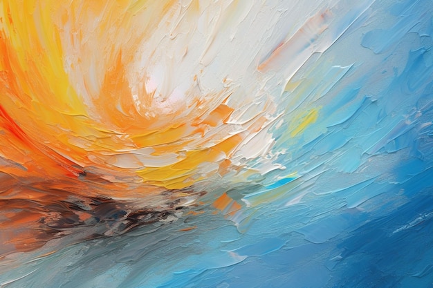 A painting of a blue and yellow sunburst.