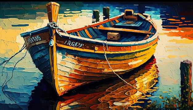 A painting of a boat with the number fs on it