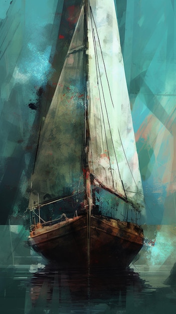 A painting of a boat with the word sea on it