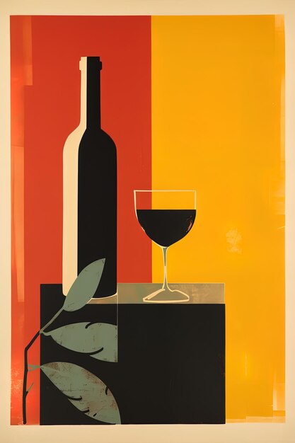 Foto un dipinto di una bottiglia di vino e una bottiglie di vino