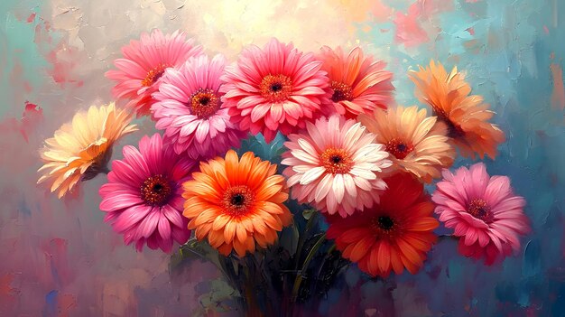 Photo a painting of a bouquet filled with colorful gerbera flowers