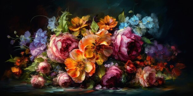 Photo a painting of a bouquet of flowers