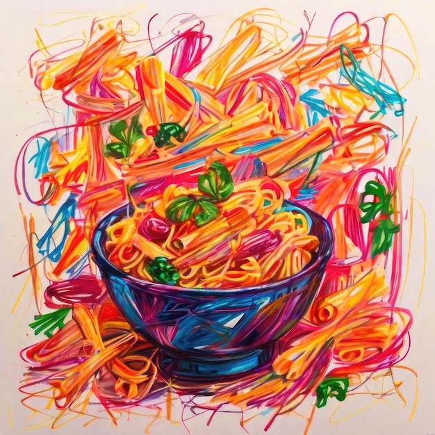 Photo a painting of a bowl of noodles with a bowl of pasta