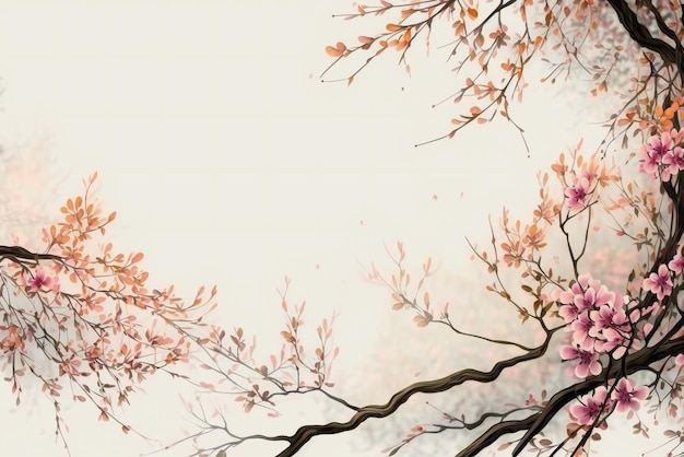 A painting of a branch of cherry blossoms.