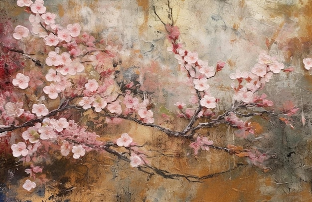 A painting of a branch of cherry blossoms