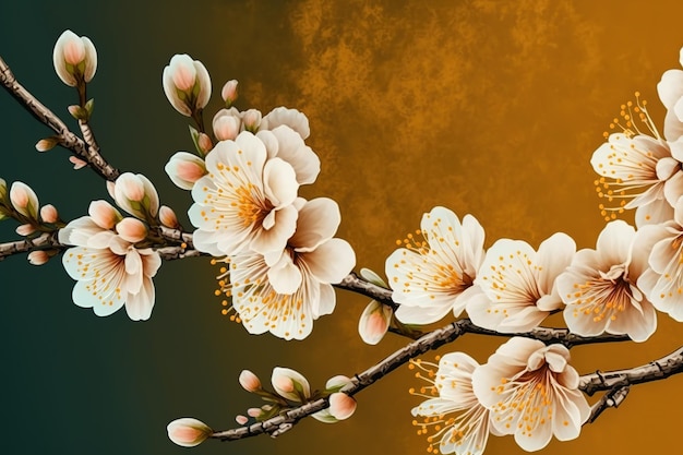 A painting of a branch of cherry blossoms