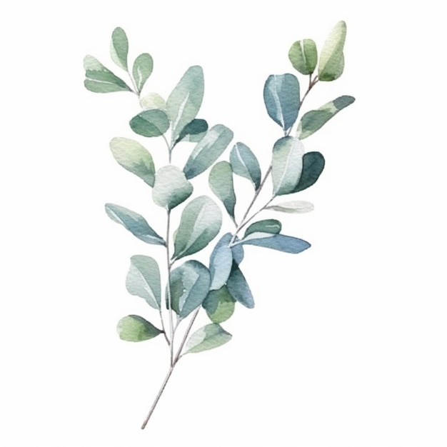 Foto un dipinto di un ramo di foglie di eucalipto con foglie verdi generative ai