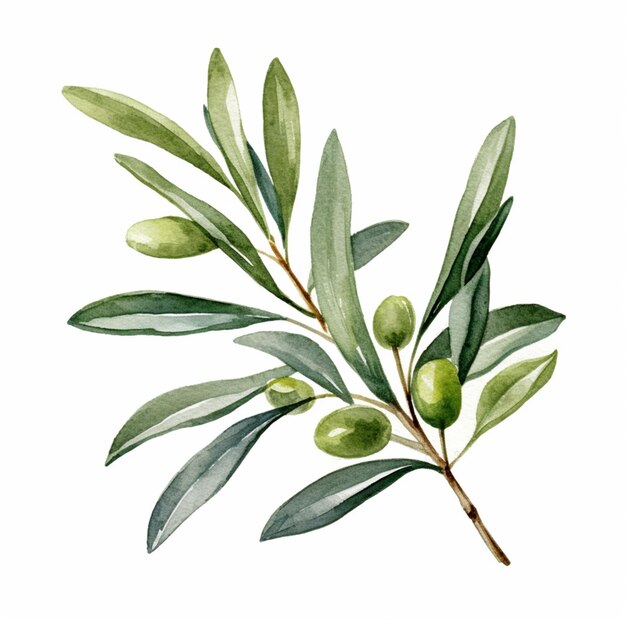 Photo a painting of a branch of olives with green leaves generative ai