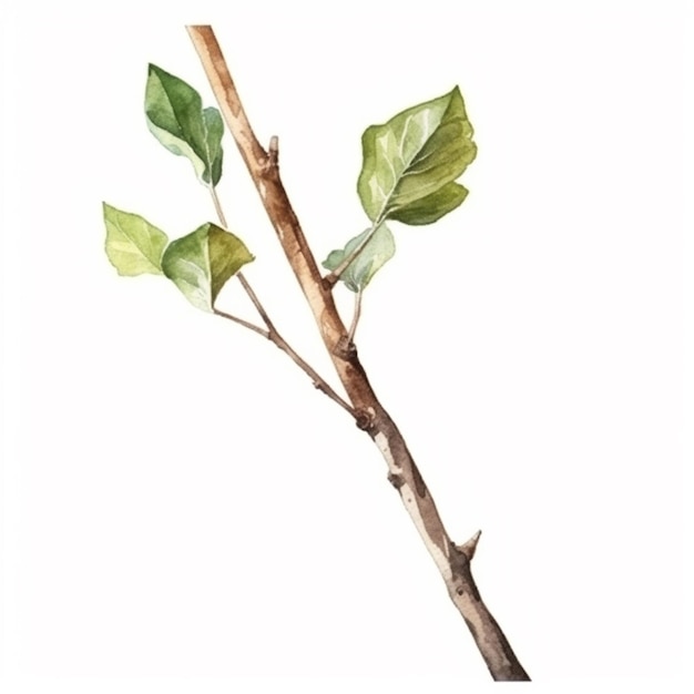 A painting of a branch with green leaves on it generative ai