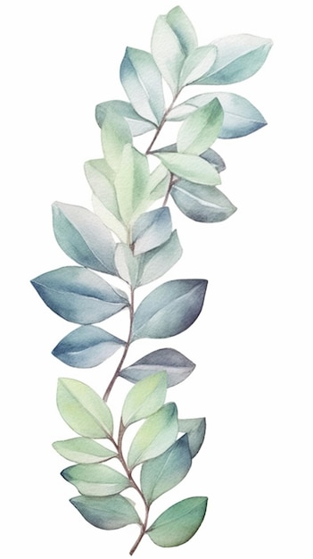 Photo a painting of a branch with green leaves on a white background generative ai