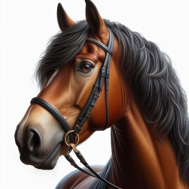 Photo painting of brown arabian horse of expensive breed