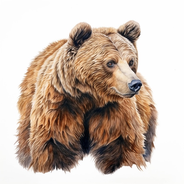 Painting of a brown bear with a white background generative ai