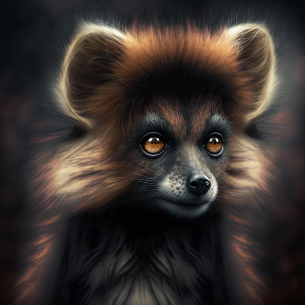 Painting of a brown and black dog with orange eyes generative ai