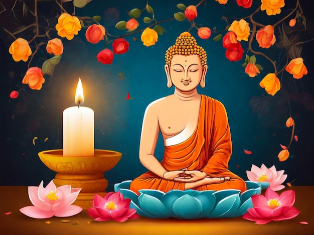 a painting of a buddha sitting in front of a candle