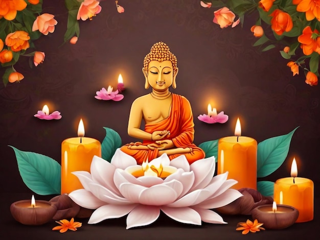 a painting of buddha sitting in front of a lotus flower