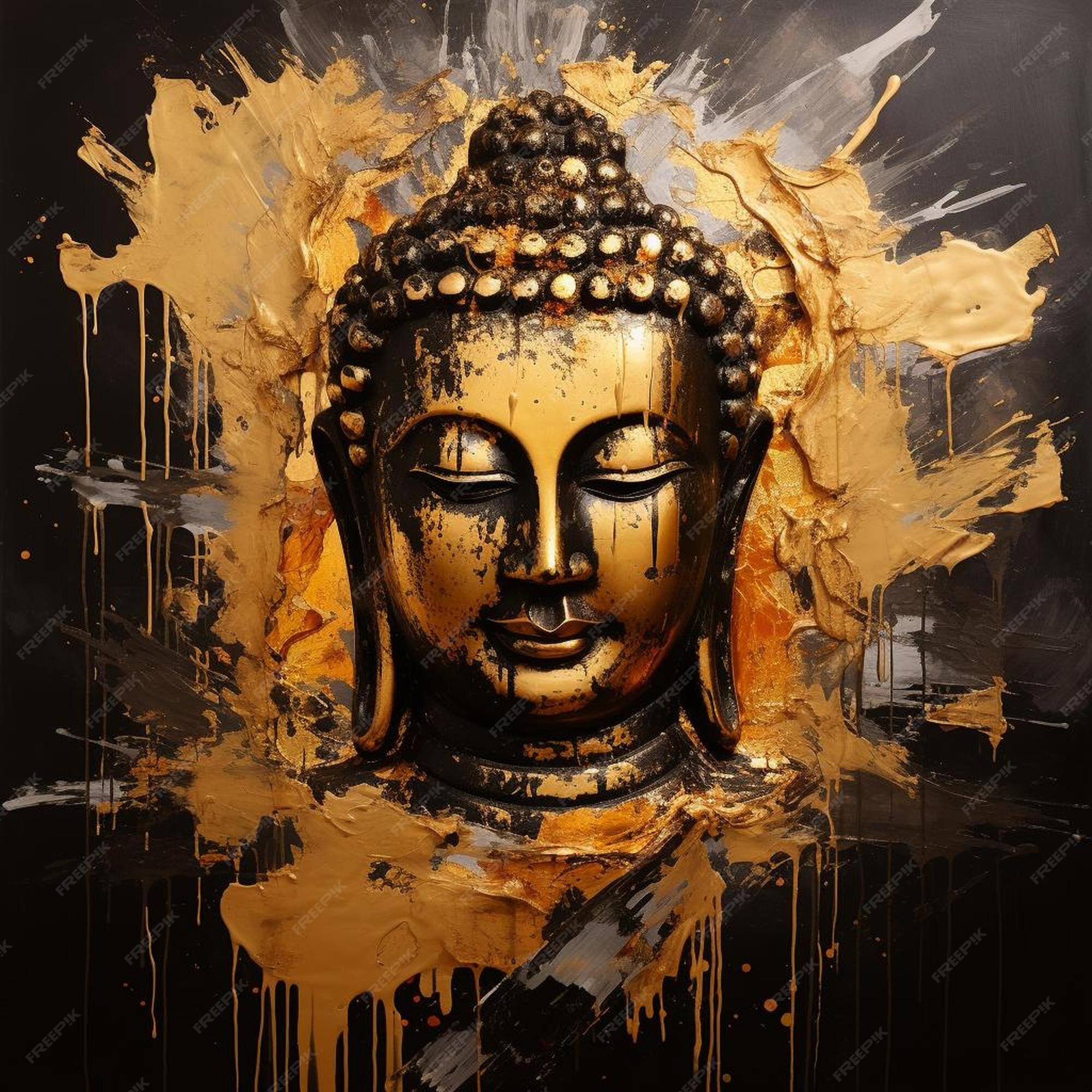 Premium AI Image | a painting of a buddha with gold paint and a black