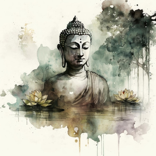 水彩で仏陀を描いた作品