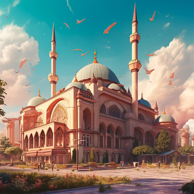 A painting of a building with a blue dome and the words " istanbul " on the top.