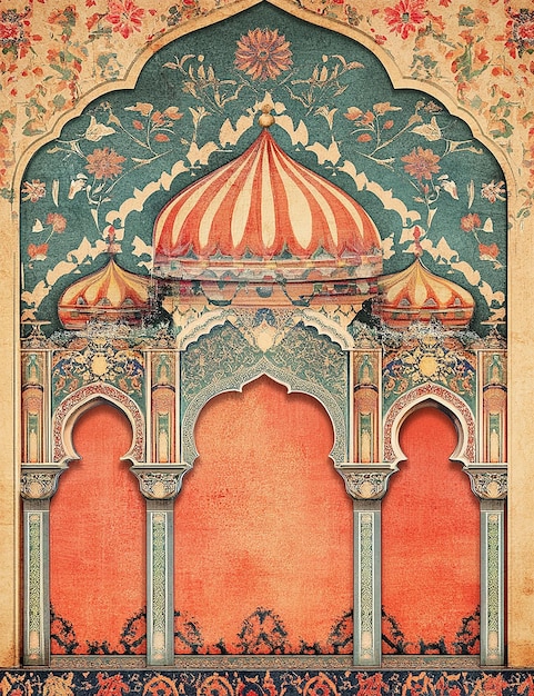 a painting of a building with a boat in the middle